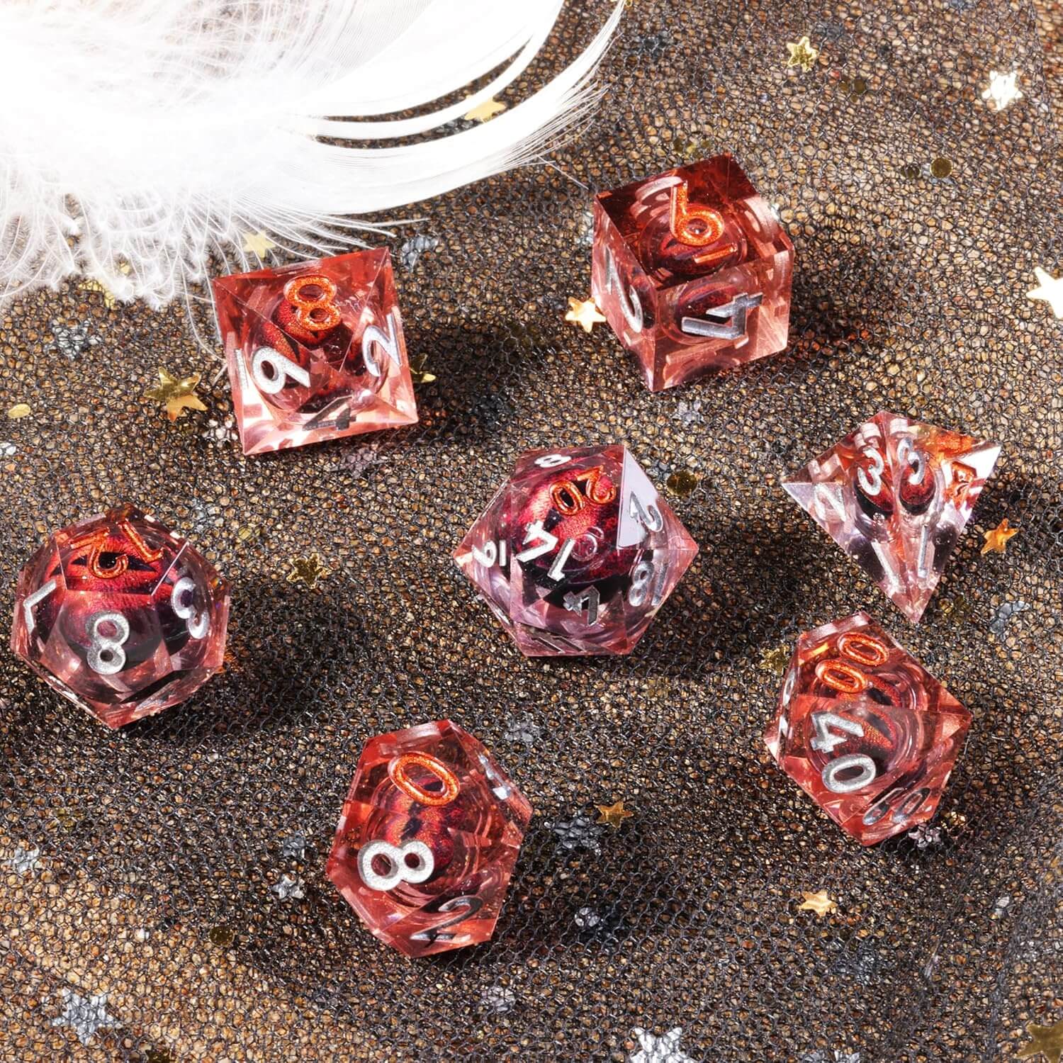 Sharp Edge Red Dragon Eye Polyhedral Resin 7-Piece D&D Dice Set - Dice of Dragons