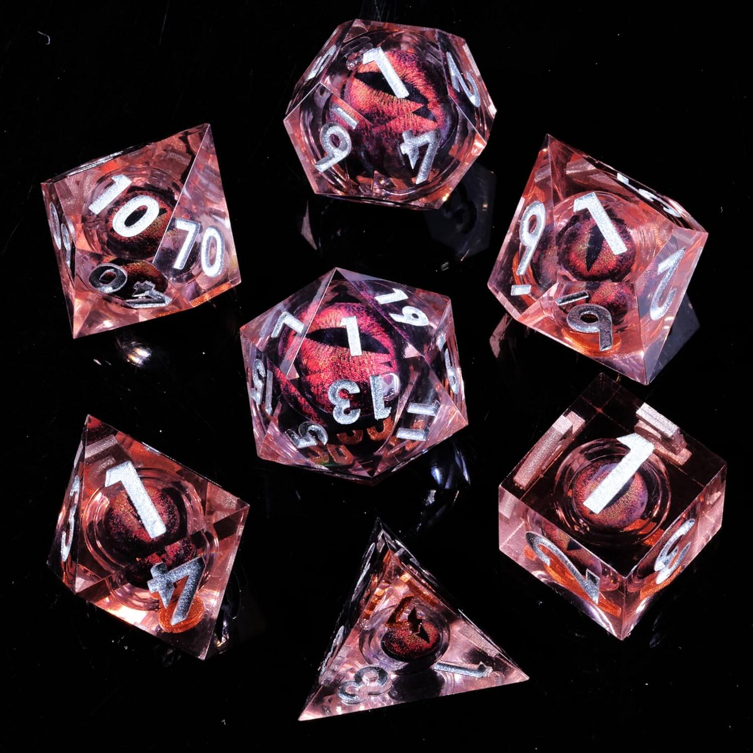 Sharp Edge Red Dragon Eye Polyhedral Resin 7-Piece D&D Dice Set - Dice of Dragons