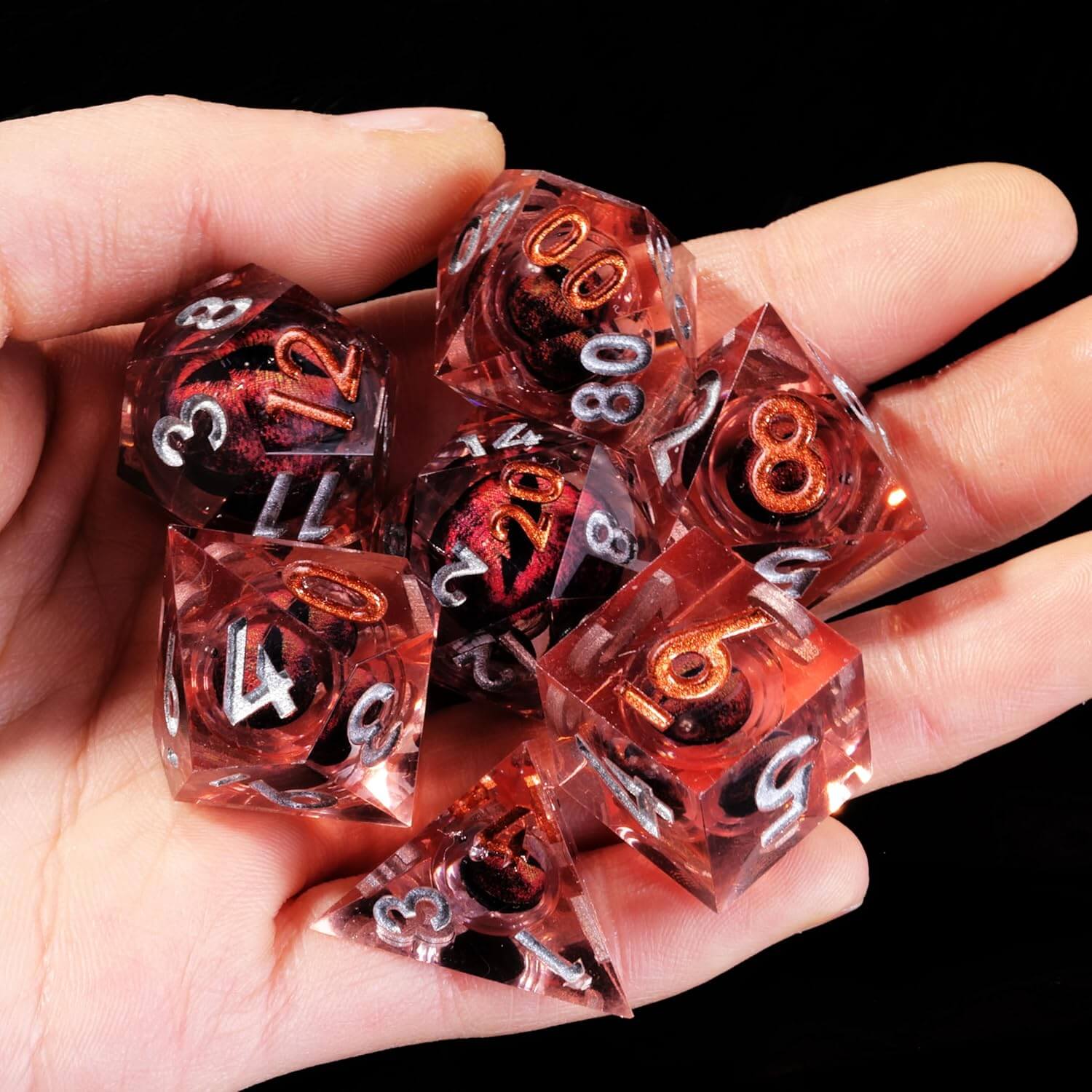 Sharp Edge Red Dragon Eye Polyhedral Resin 7-Piece D&D Dice Set - Dice of Dragons