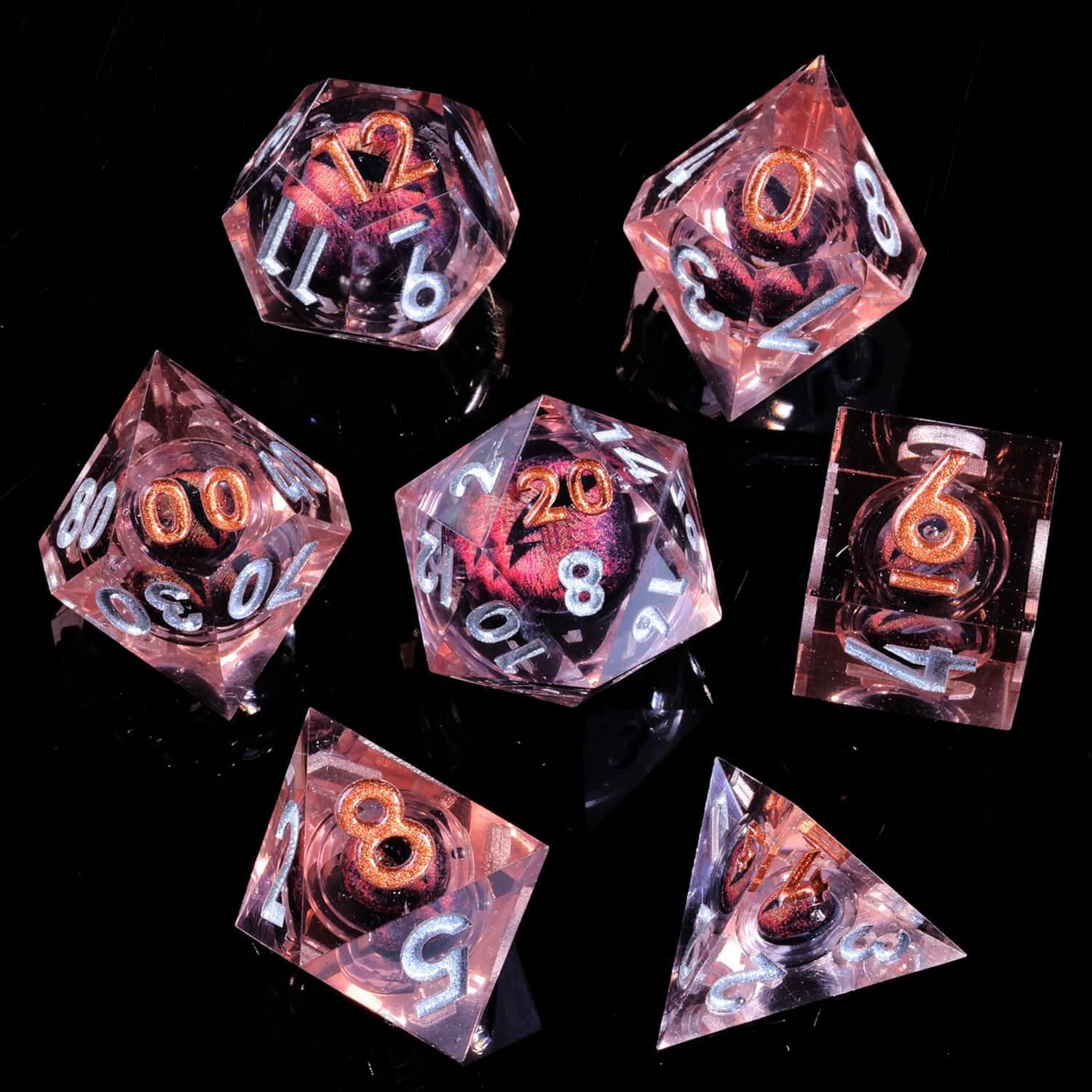 Sharp Edge Red Dragon Eye Polyhedral Resin 7-Piece D&D Dice Set - Dice of Dragons