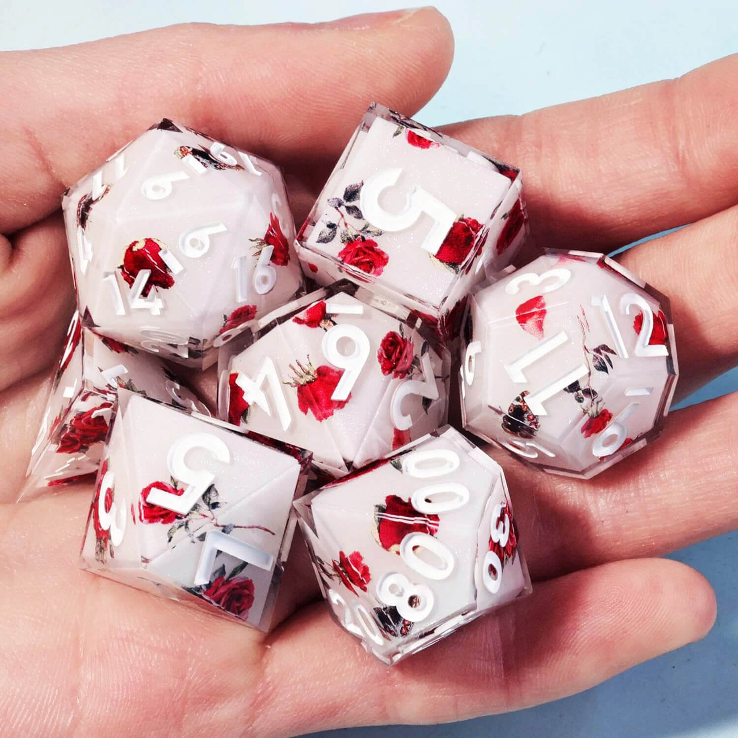 Sharp Edge Red Rose Polyhedral Resin 7-Piece D&D Dice Set - Dice of Dragons