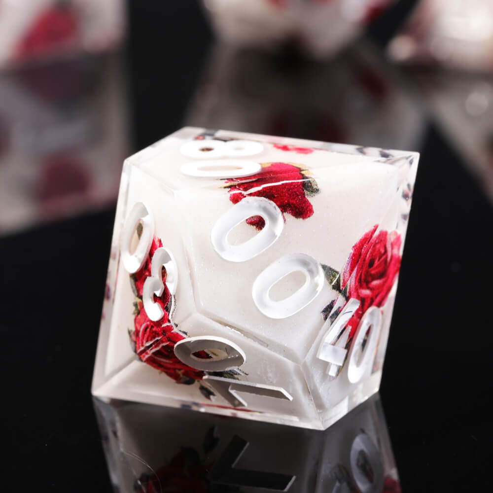 Sharp Edge Red Rose Polyhedral Resin 7-Piece D&D Dice Set - Dice of Dragons