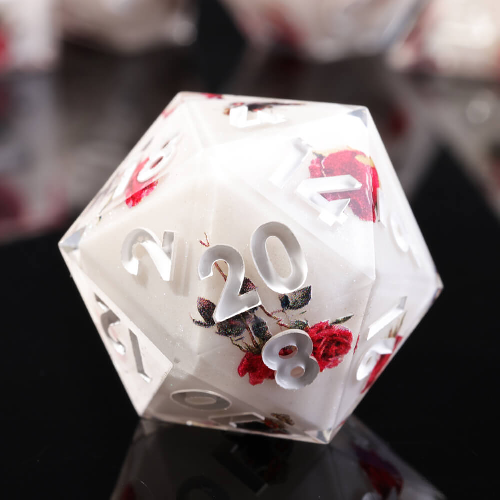 Sharp Edge Red Rose Polyhedral Resin 7-Piece D&D Dice Set - Dice of Dragons