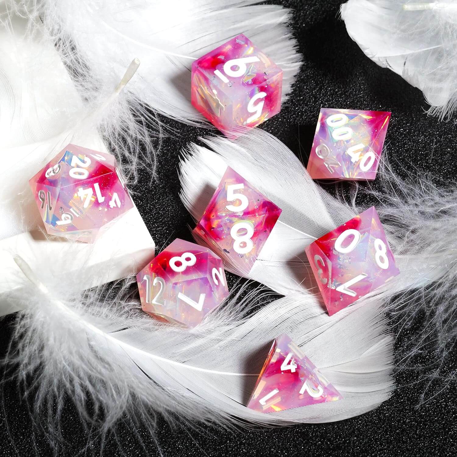 Sharp Edge Rose Dream Polyhedral Resin 7-Piece D&D Dice Set - Dice of Dragons