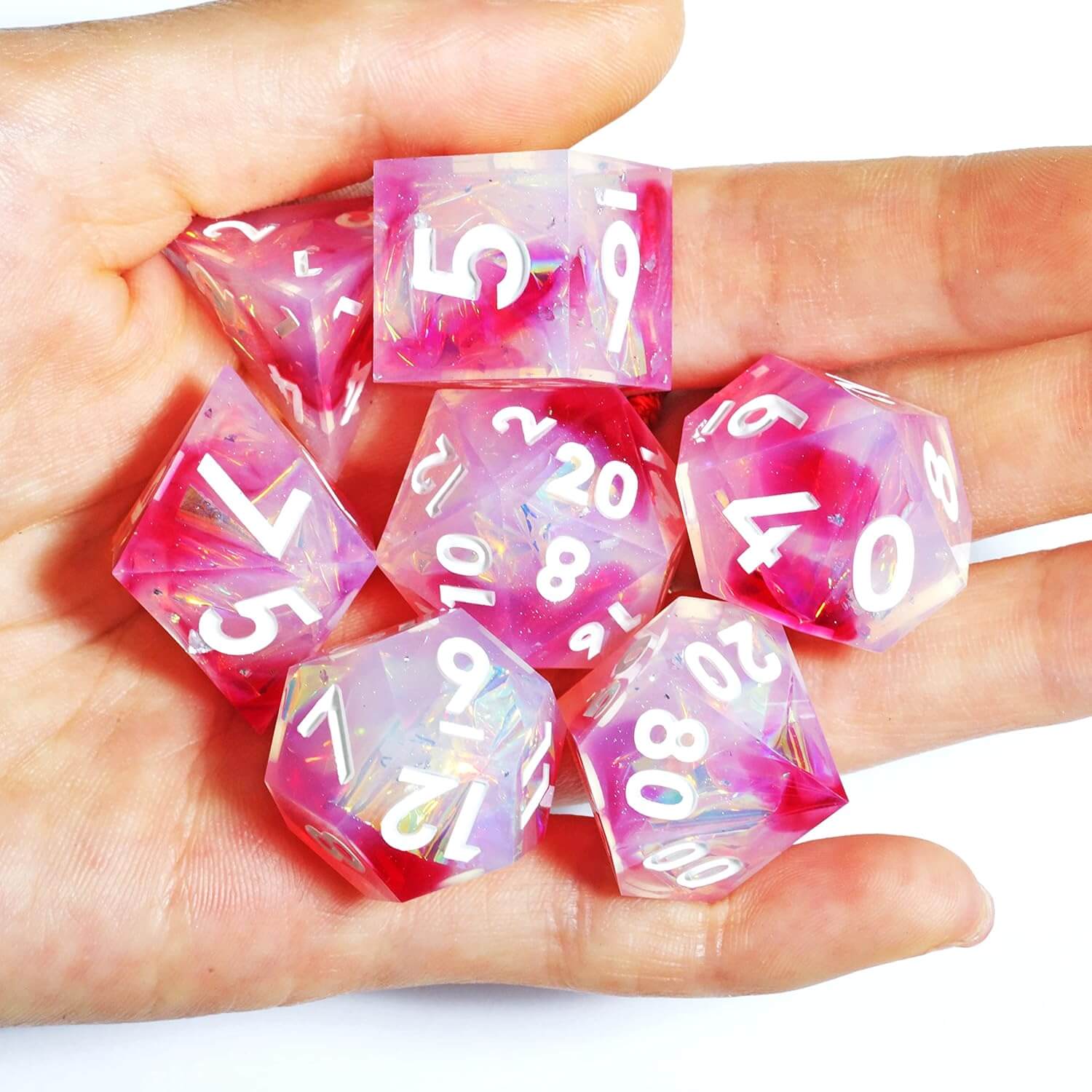 Sharp Edge Rose Dream Polyhedral Resin 7-Piece D&D Dice Set - Dice of Dragons