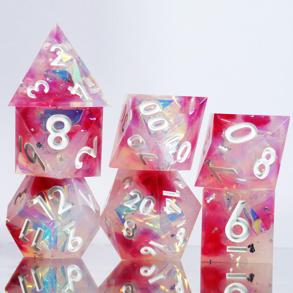 Sharp Edge Rose Dream Polyhedral Resin 7-Piece D&D Dice Set - Dice of Dragons