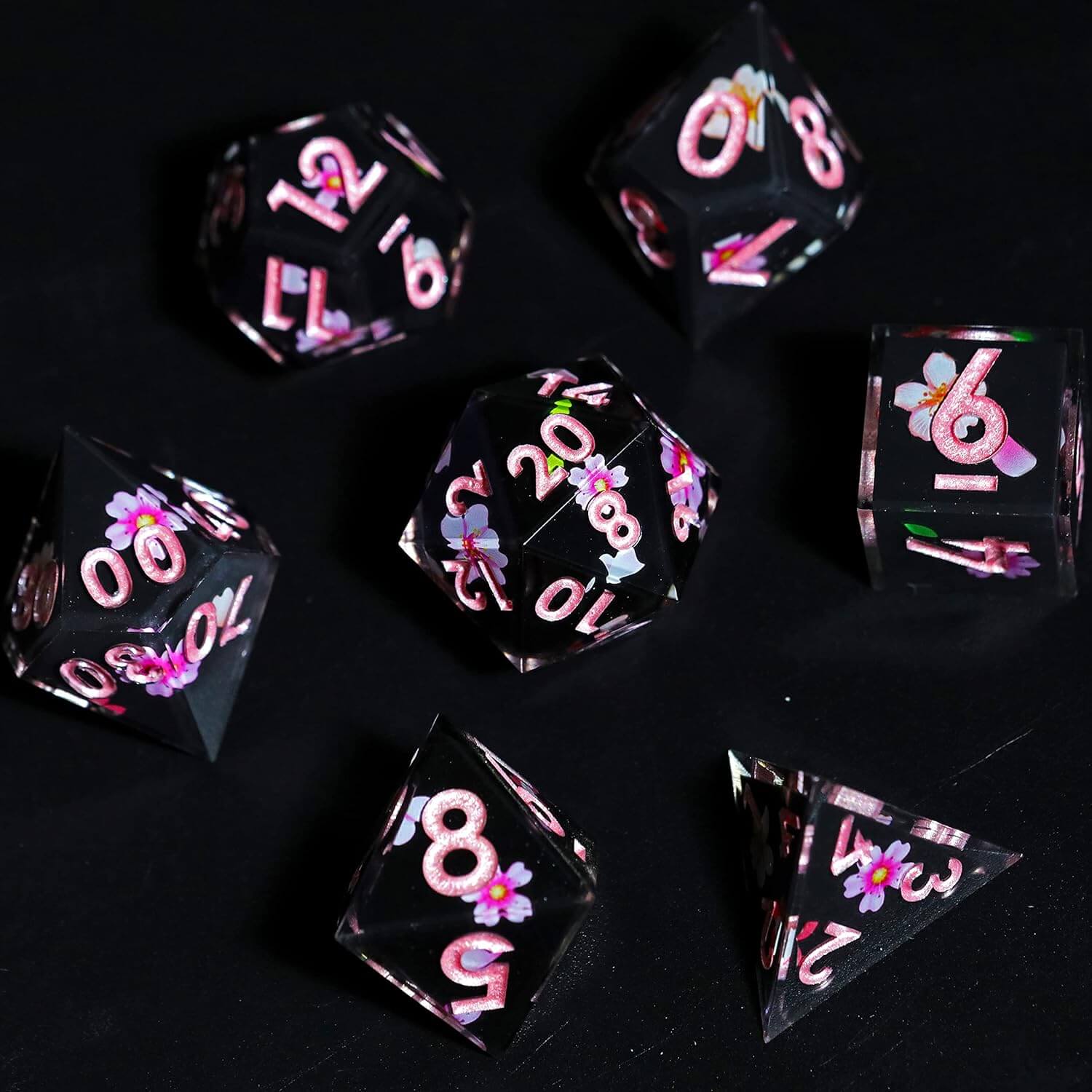 Sharp Edge Sakura Night Polyhedral Resin 7-Piece D&D Dice Set - Dice of Dragons