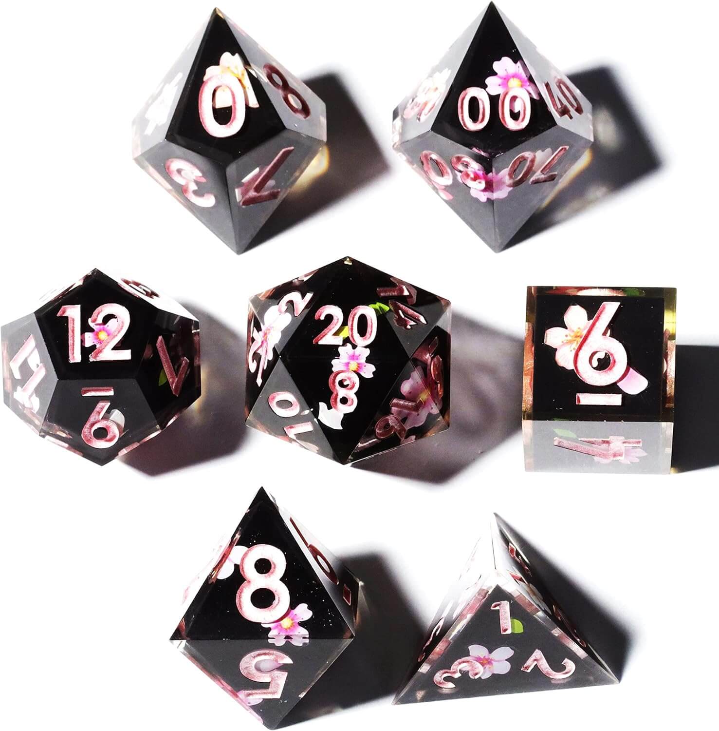 Sharp Edge Sakura Night Polyhedral Resin 7-Piece D&D Dice Set - Dice of Dragons