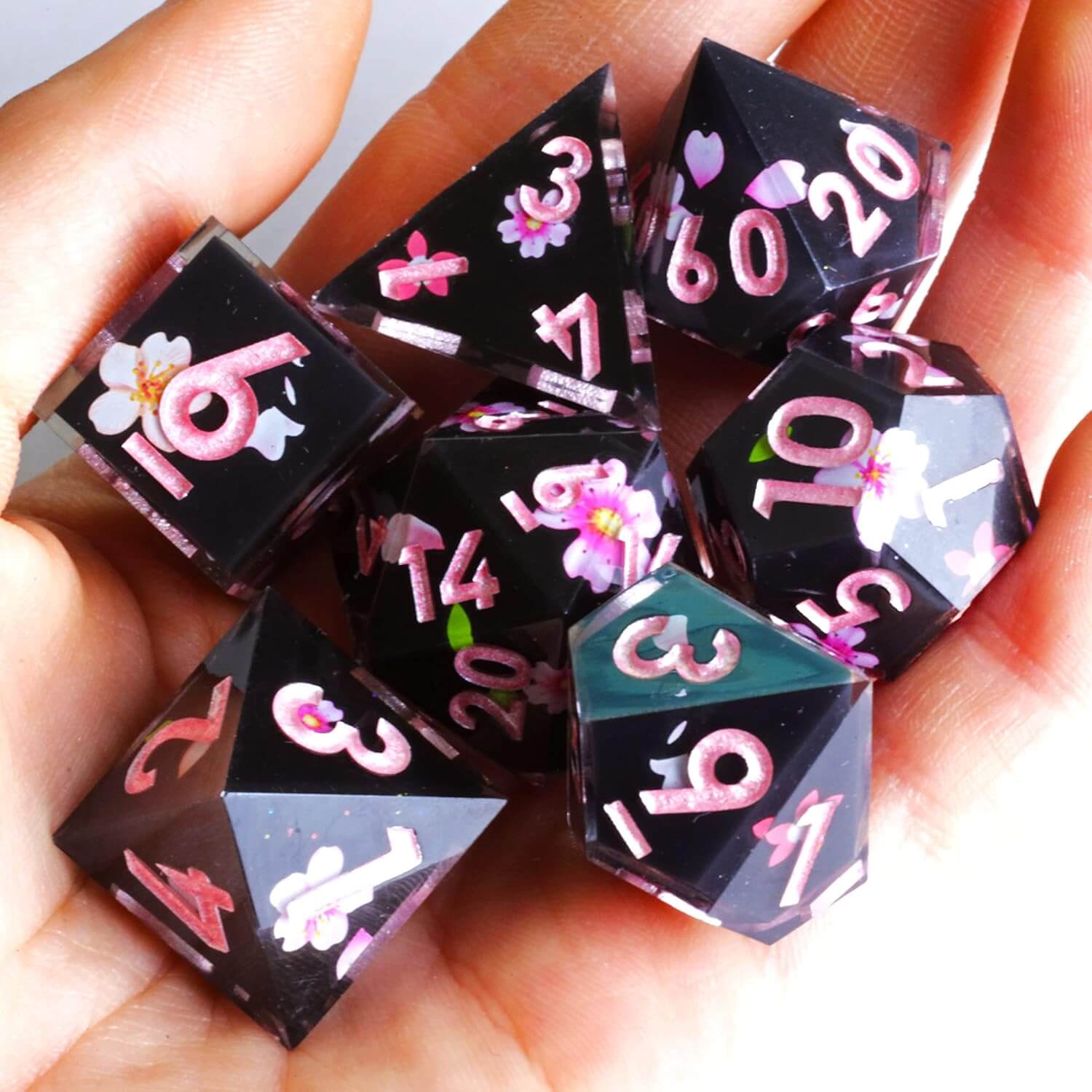 Sharp Edge Sakura Night Polyhedral Resin 7-Piece D&D Dice Set - Dice of Dragons