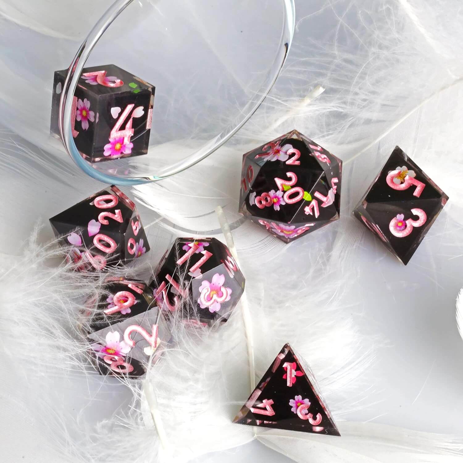 Sharp Edge Sakura Night Polyhedral Resin 7-Piece D&D Dice Set - Dice of Dragons