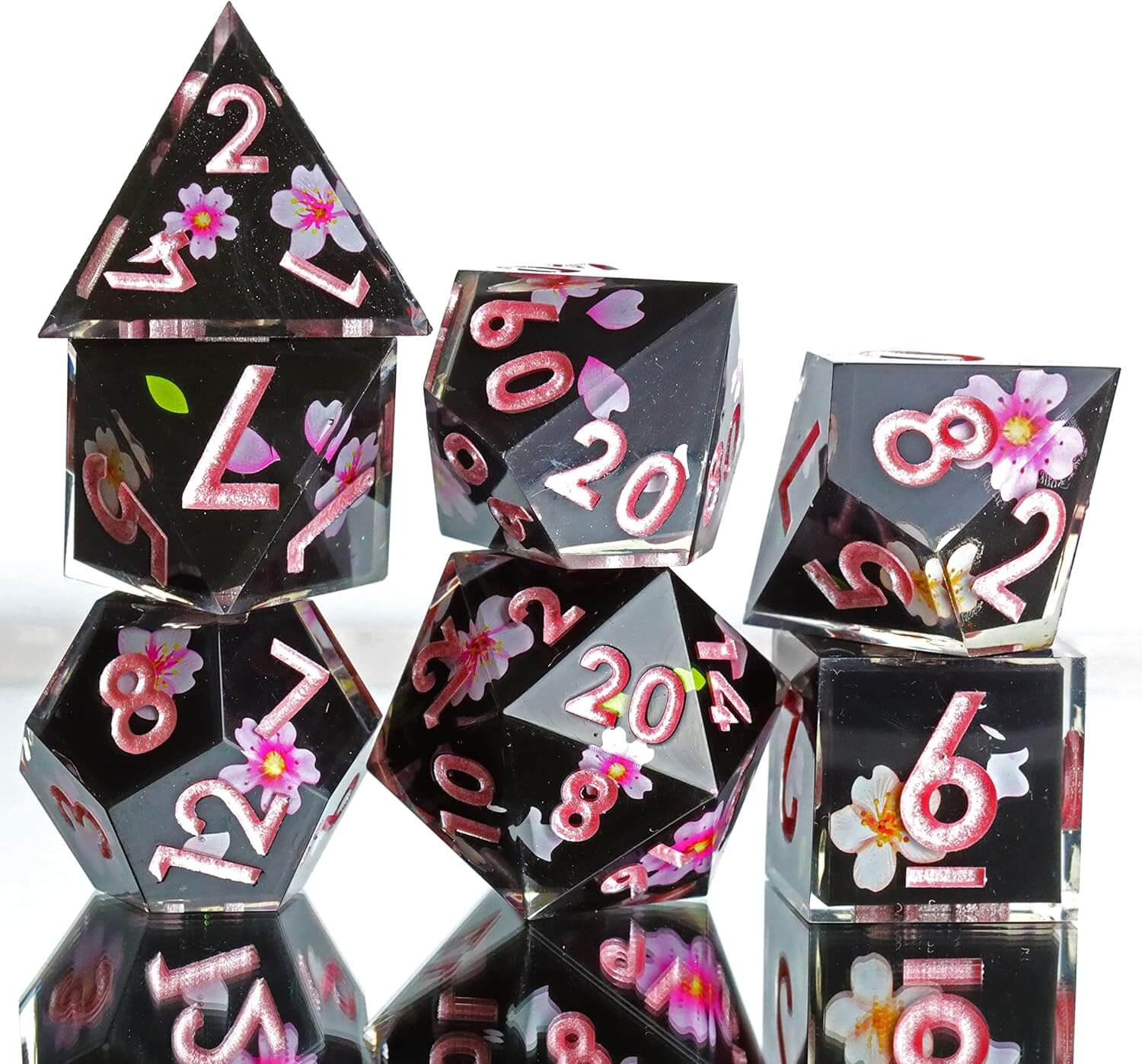 Sharp Edge Sakura Night Polyhedral Resin 7-Piece D&D Dice Set - Dice of Dragons