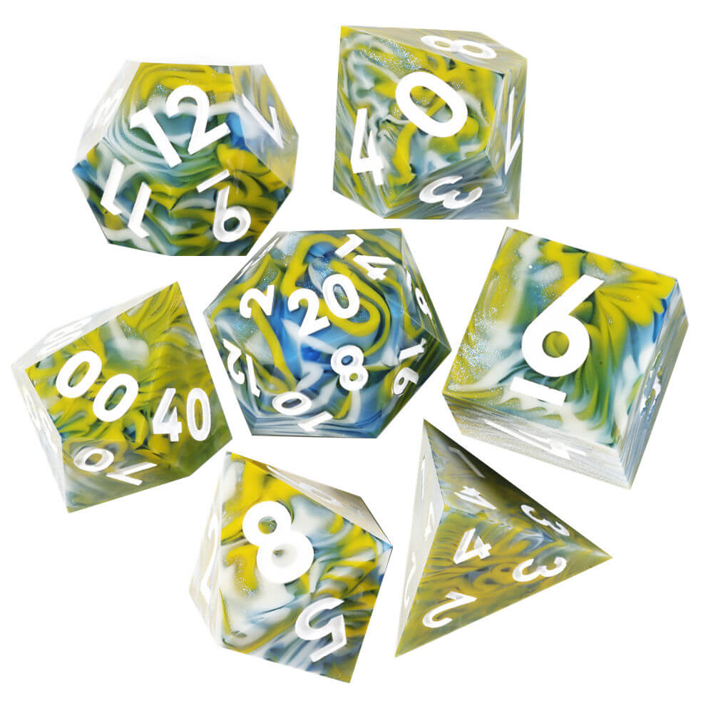 Sharp Edge Vaporwave Polyhedral Resin 7-Piece D&D Dice Set - Dice of Dragons