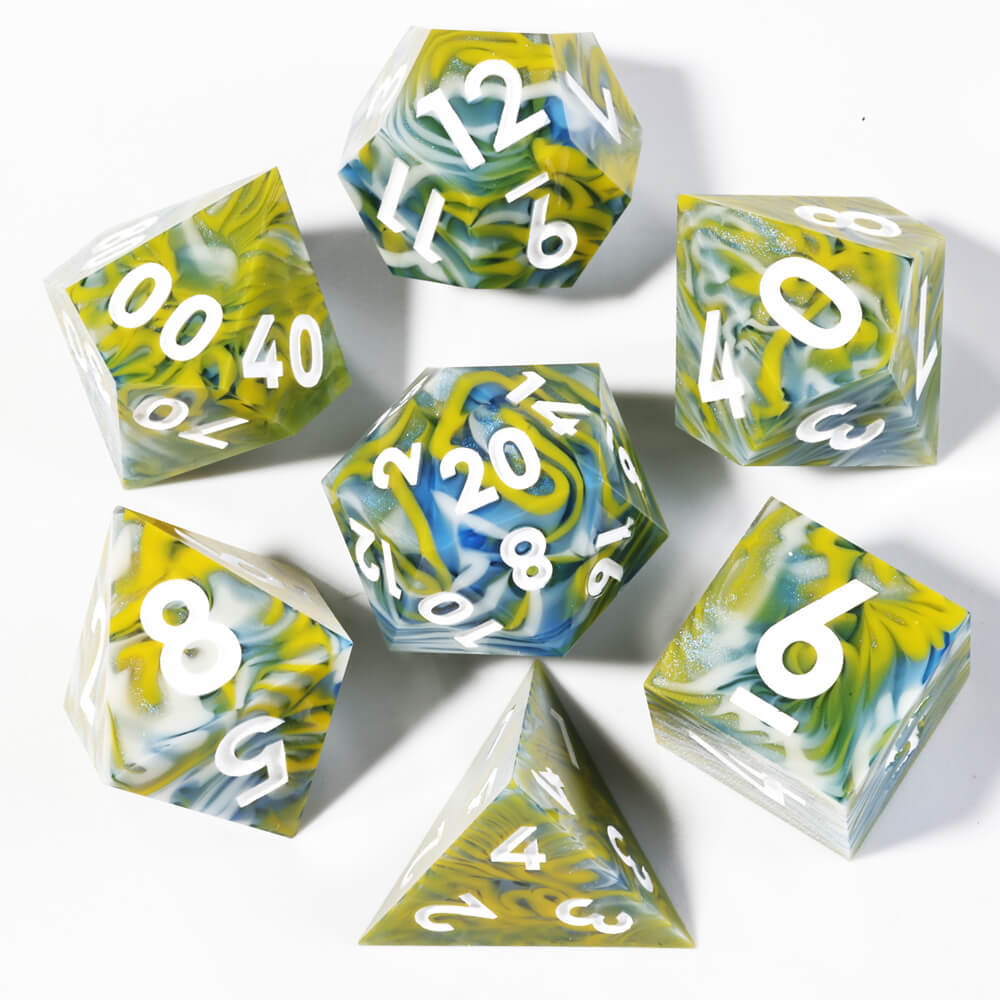 Sharp Edge Vaporwave Polyhedral Resin 7-Piece D&D Dice Set - Dice of Dragons