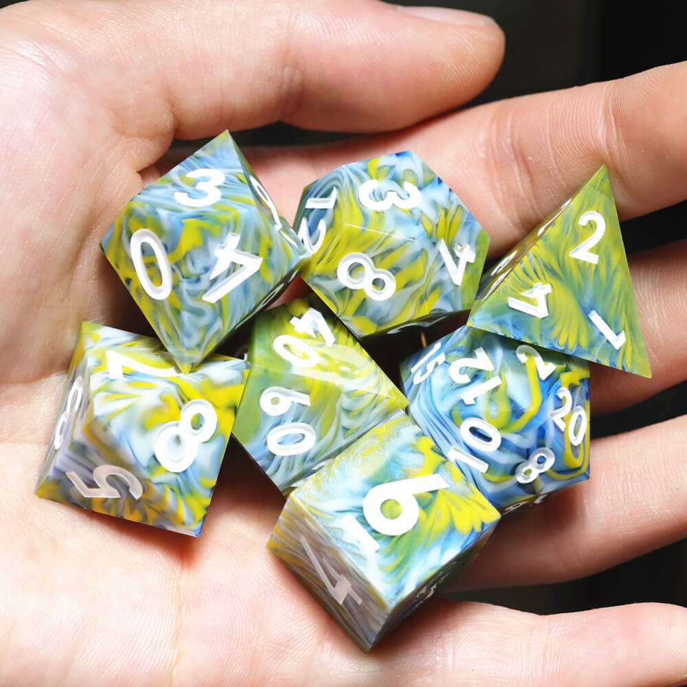 Sharp Edge Vaporwave Polyhedral Resin 7-Piece D&D Dice Set - Dice of Dragons