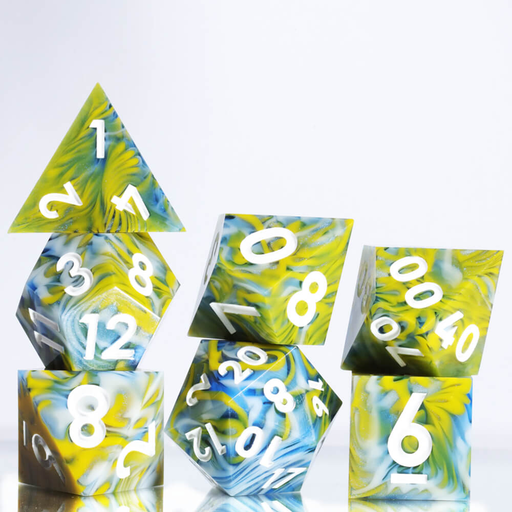 Sharp Edge Vaporwave Polyhedral Resin 7-Piece D&D Dice Set - Dice of Dragons