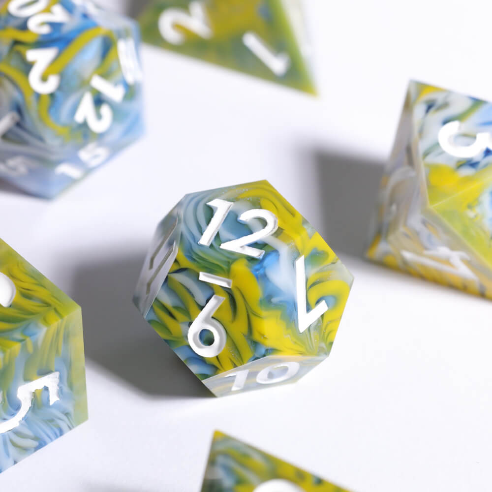 Sharp Edge Vaporwave Polyhedral Resin 7-Piece D&D Dice Set - Dice of Dragons