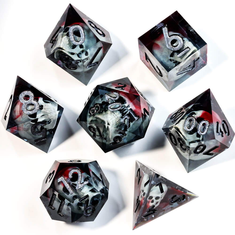 Skull Dice Polyhedral Resin 7 Dice Set DnD - Dice of Dragons