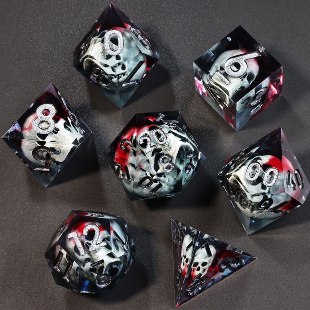 Skull Dice Polyhedral Resin 7 Dice Set DnD - Dice of Dragons