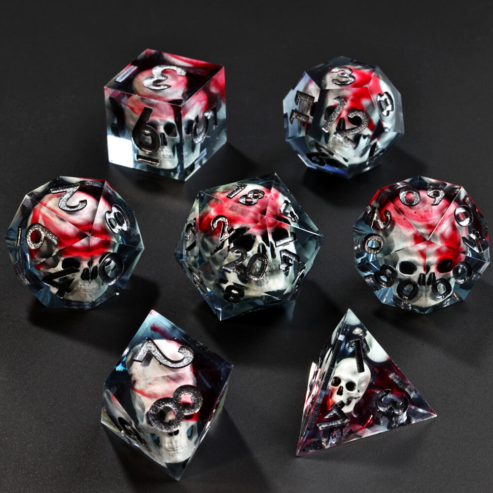 Skull Dice Polyhedral Resin 7 Dice Set DnD - Dice of Dragons