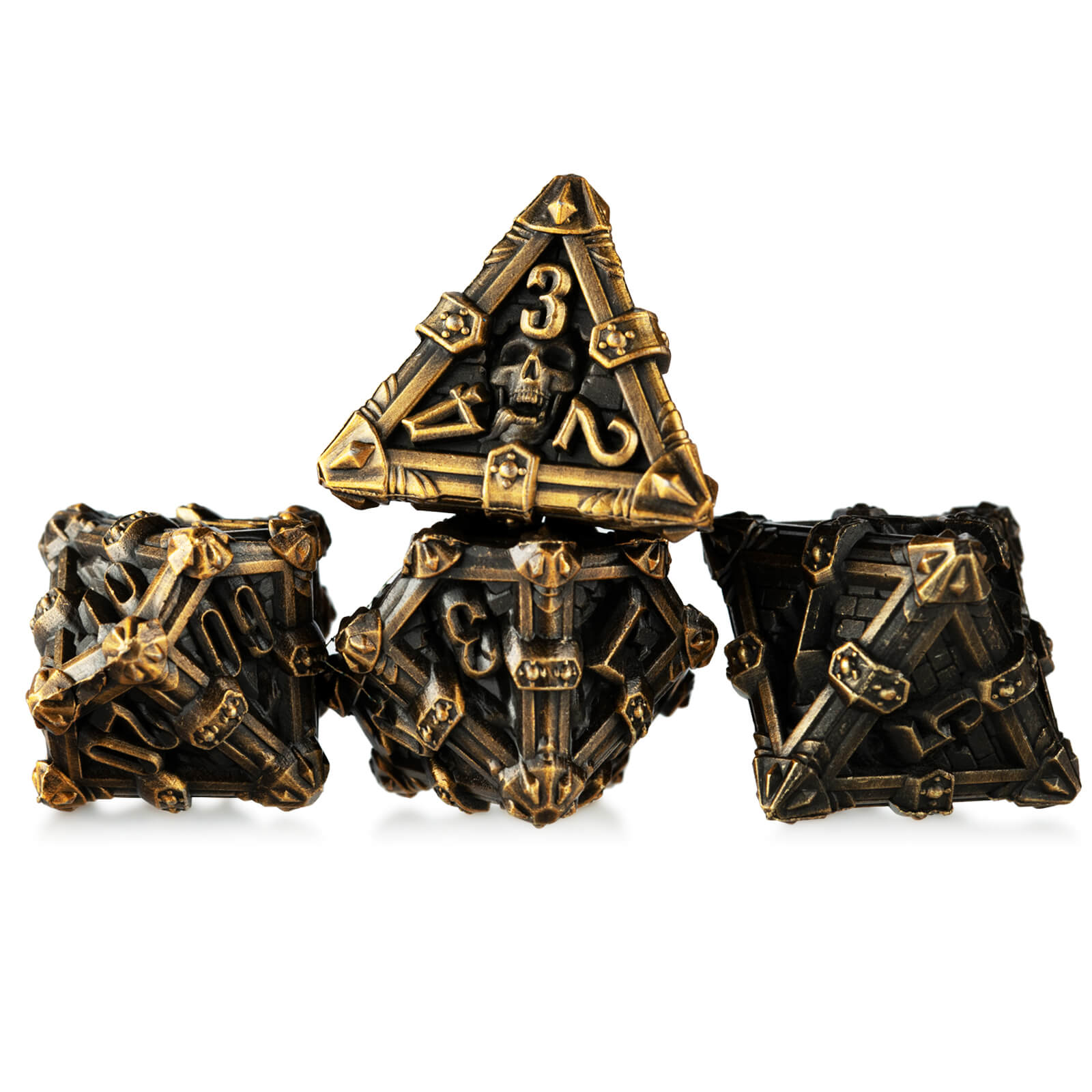 Skull Polyhedral Seven Metal Dice Sets DnD - Scrap Metal - Dice of Dragons