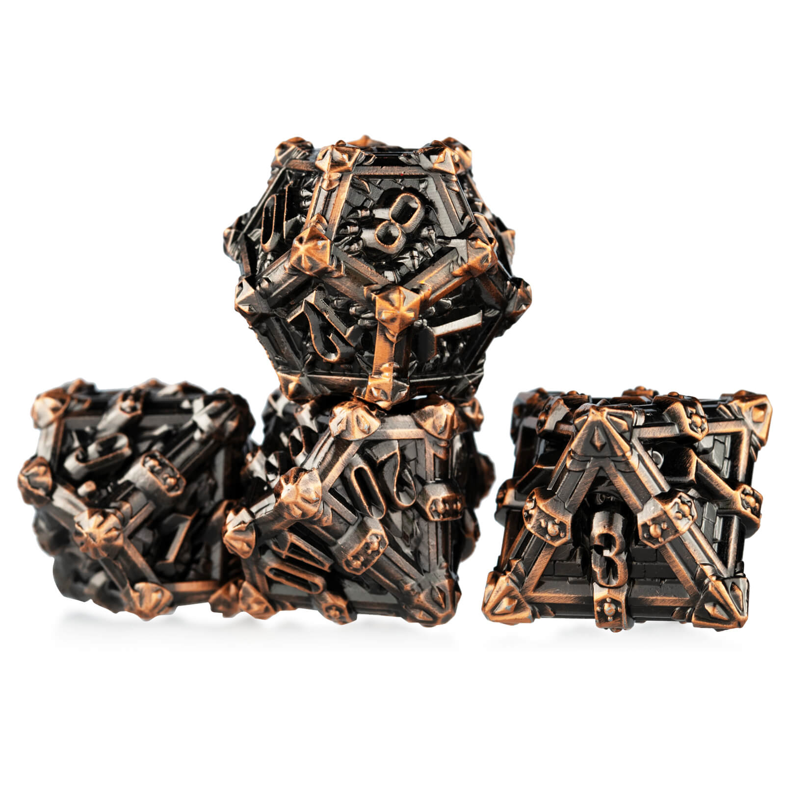 Skull Polyhedral Seven Metal Die Dice Set DnD - Red Copper - Dice of Dragons