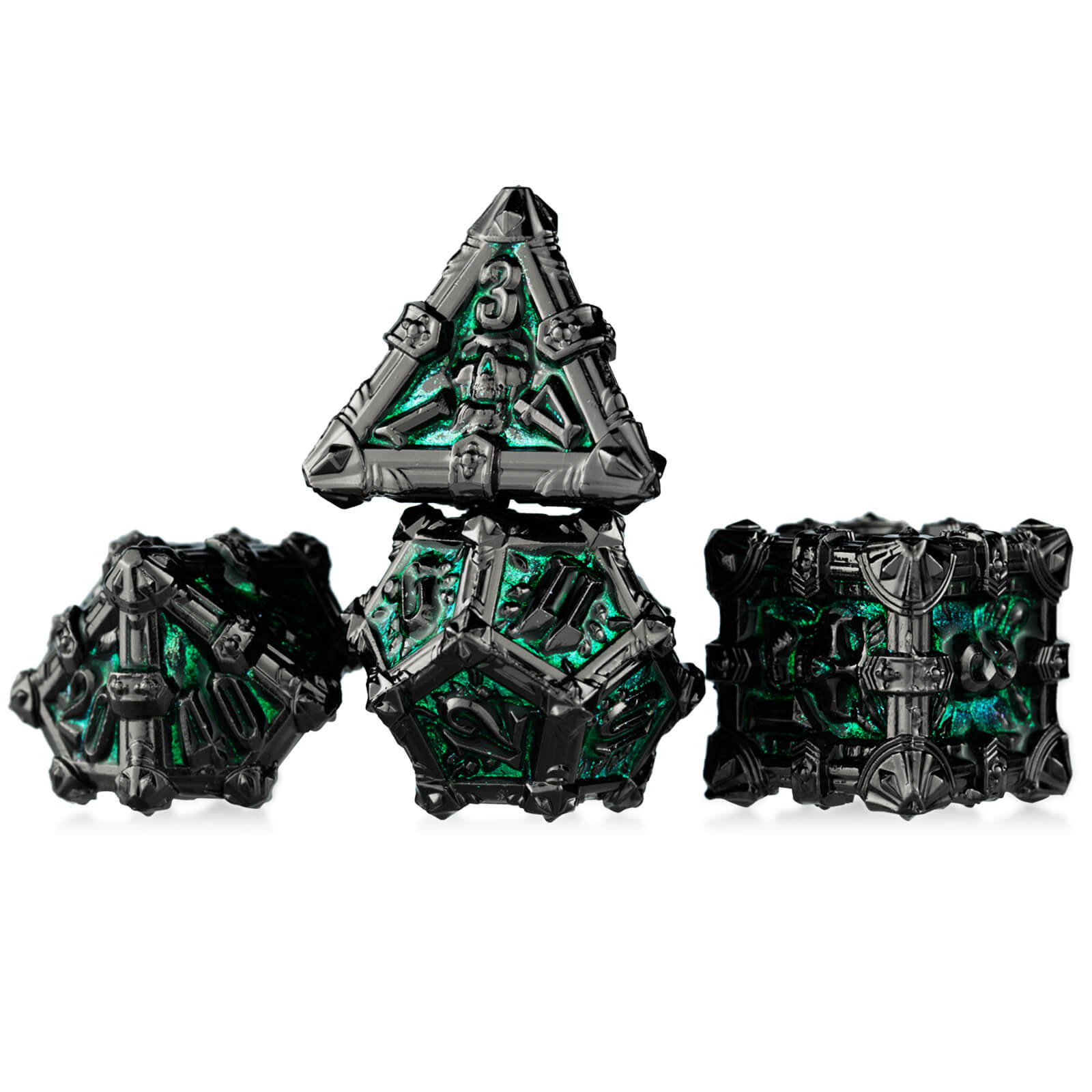 Skull Polyhedral Seven Metal Full D&D Dice Set - Black Nickel - Dice of Dragons