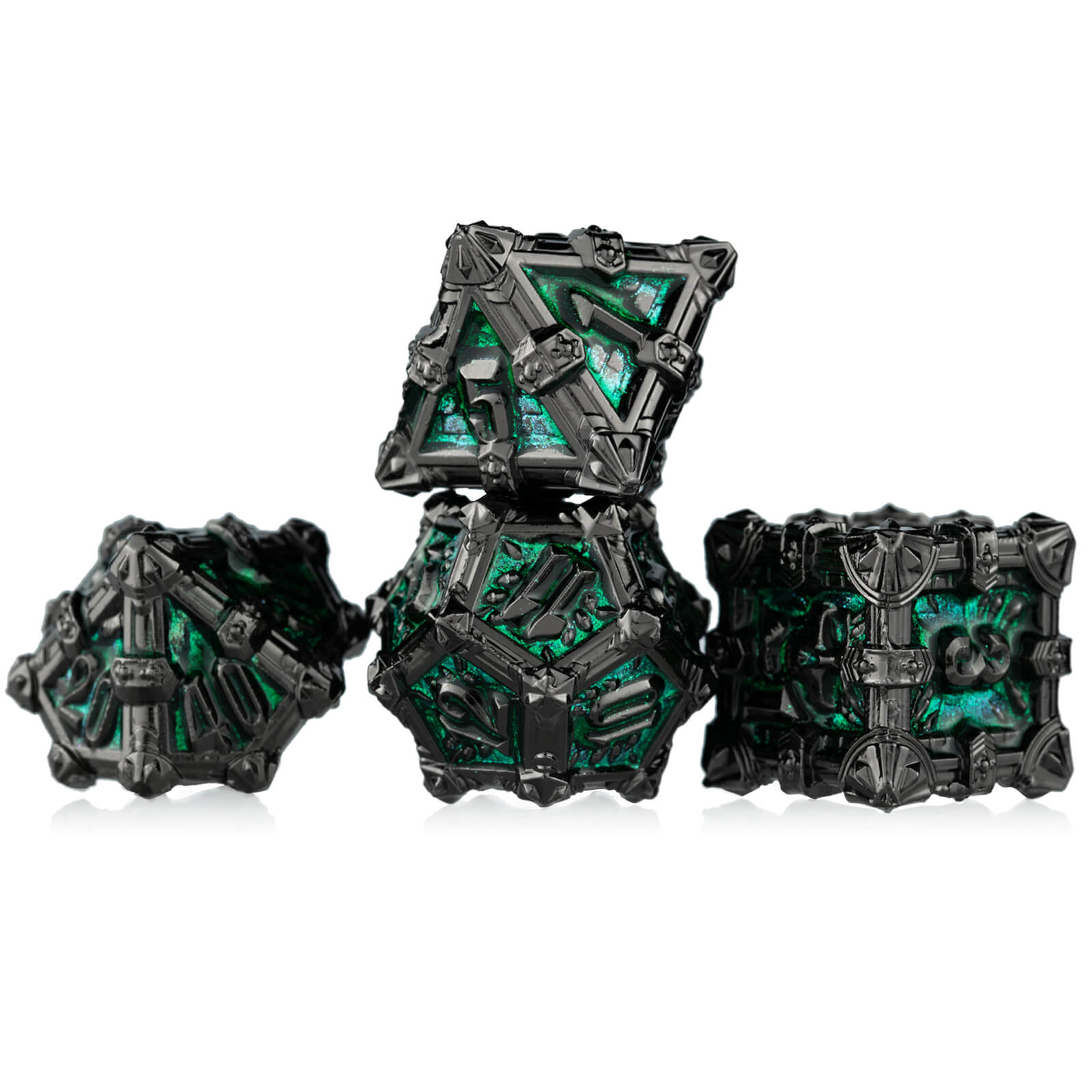 Skull Polyhedral Seven Metal Full D&D Dice Set - Black Nickel - Dice of Dragons