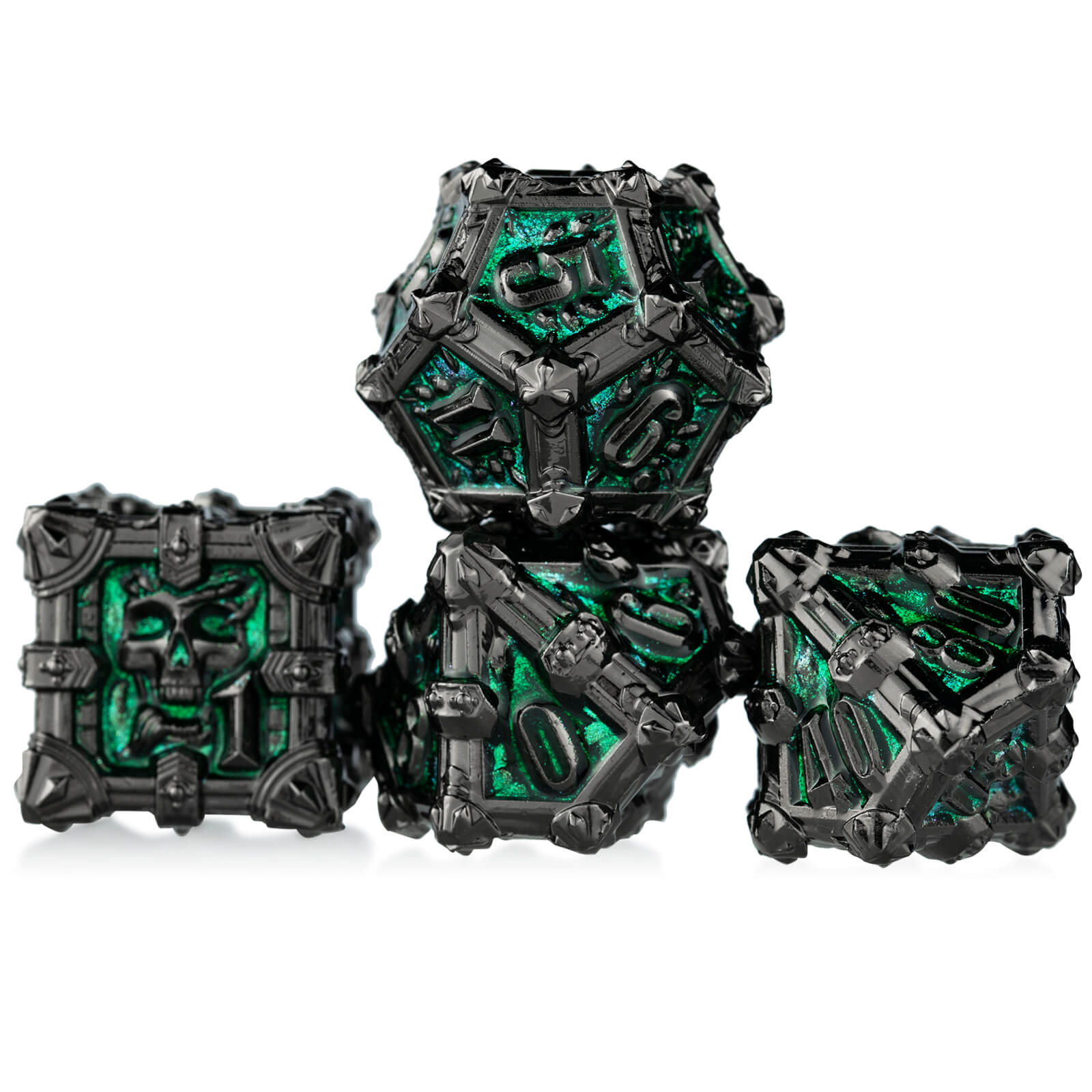 Skull Polyhedral Seven Metal Full D&D Dice Set - Black Nickel - Dice of Dragons