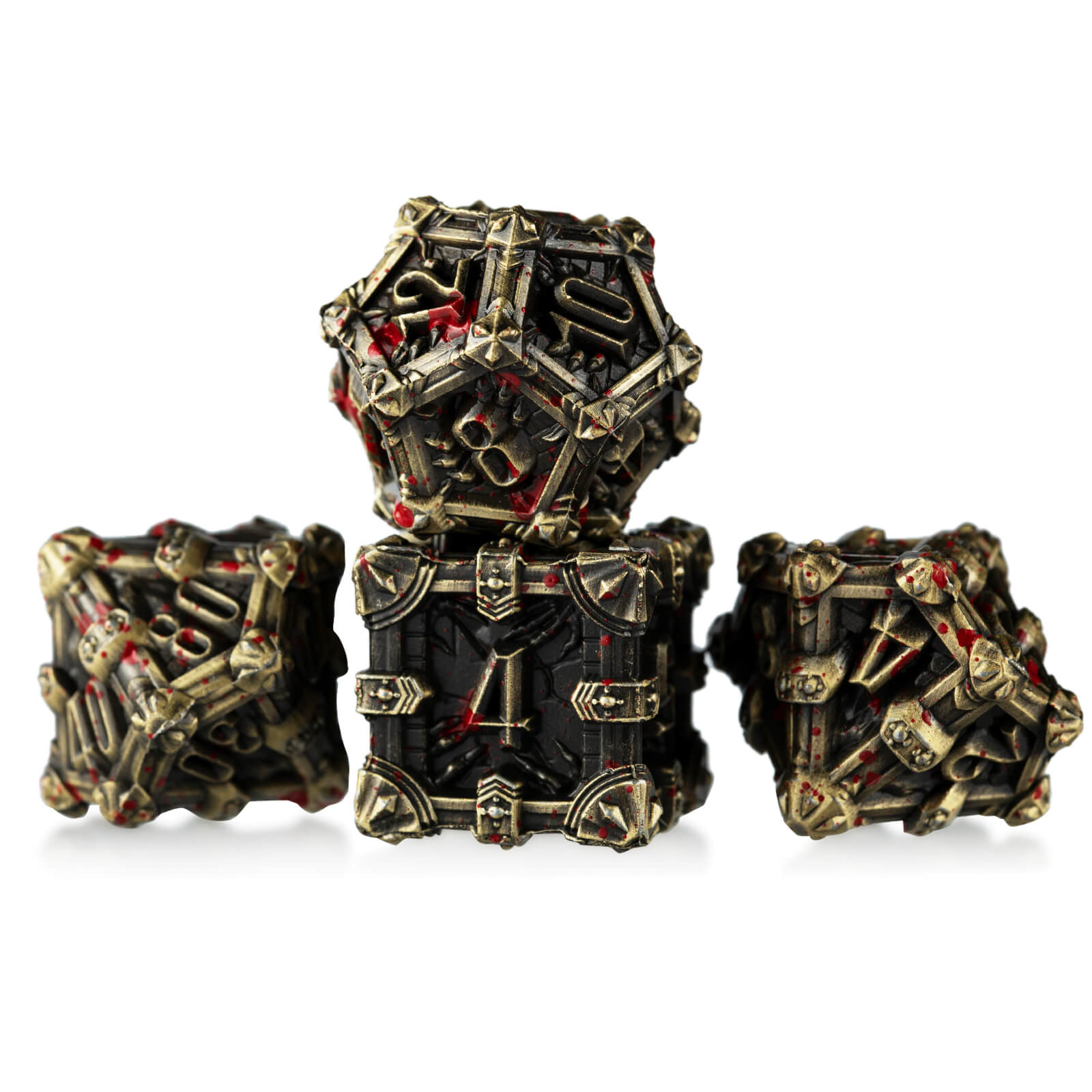 Skull Polyhedral Seven Metal Set of D&D Dice - Bronze Bloodstains - Dice of Dragons