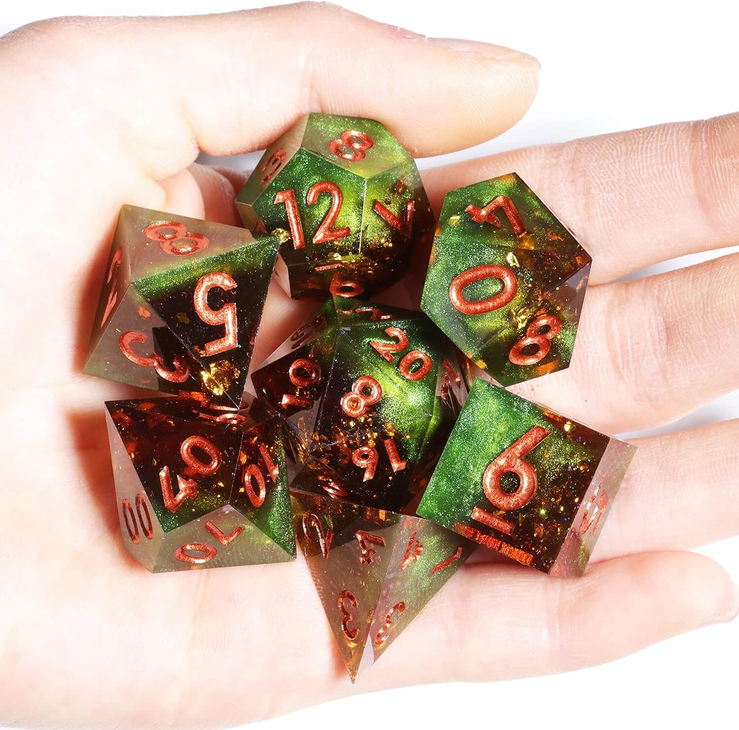 Sorcerer Sharp Edge Resin Polyhedral 7-Piece D&D Dice Set - Dice of Dragons