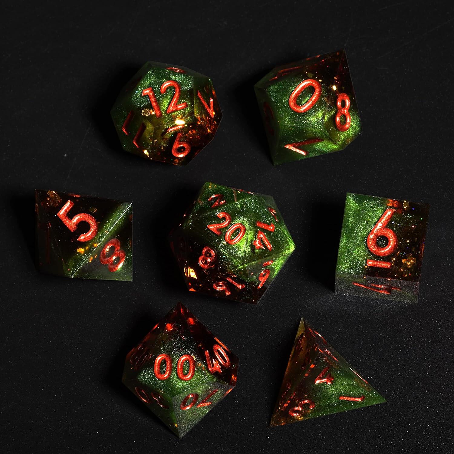 Sorcerer Sharp Edge Resin Polyhedral 7-Piece D&D Dice Set - Dice of Dragons