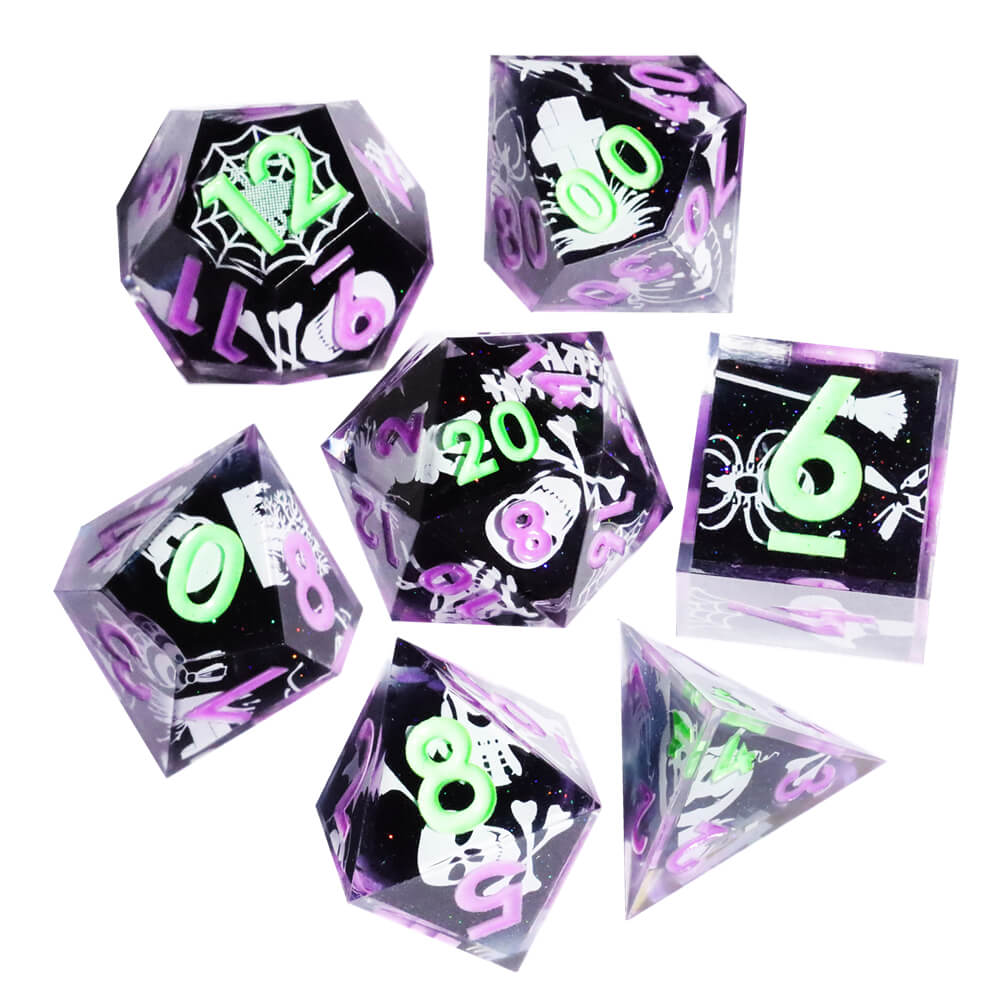 Spider Sharp Edge Resin Polyhedral 7-Piece D&D Dice Set - Dice of Dragons