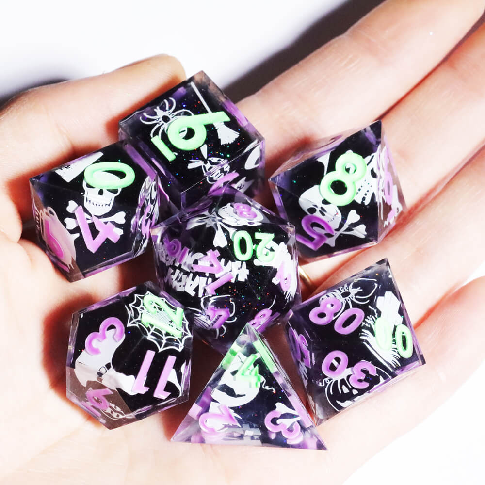 Spider Sharp Edge Resin Polyhedral 7-Piece D&D Dice Set - Dice of Dragons