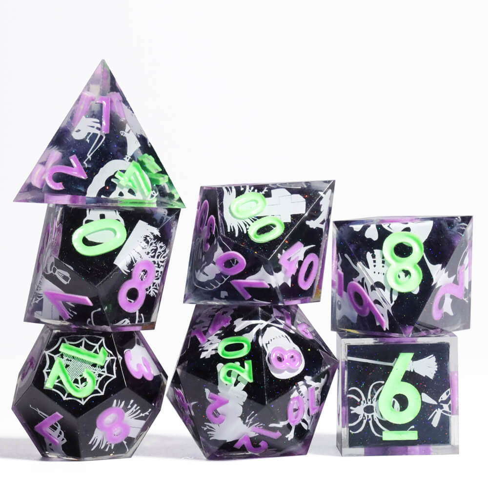 Spider Sharp Edge Resin Polyhedral 7-Piece D&D Dice Set - Dice of Dragons