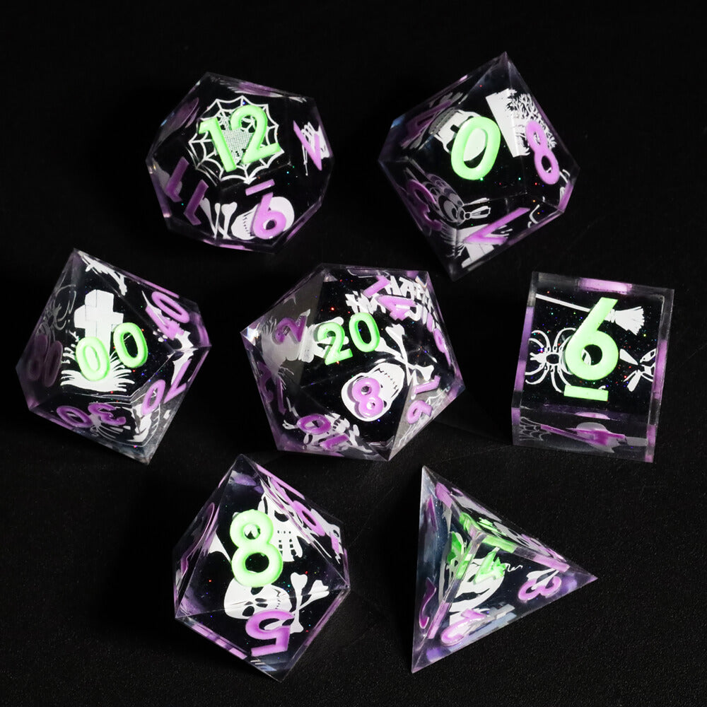 Spider Sharp Edge Resin Polyhedral 7-Piece D&D Dice Set - Dice of Dragons