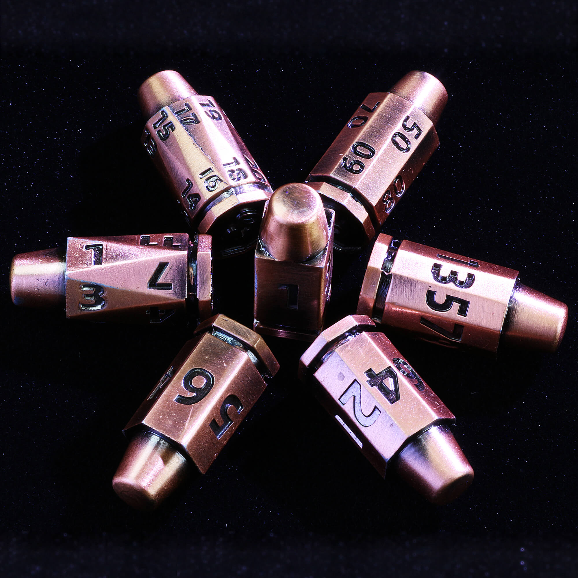 Spinning Rocket Metal Bullet Revolver Dice Set DnD