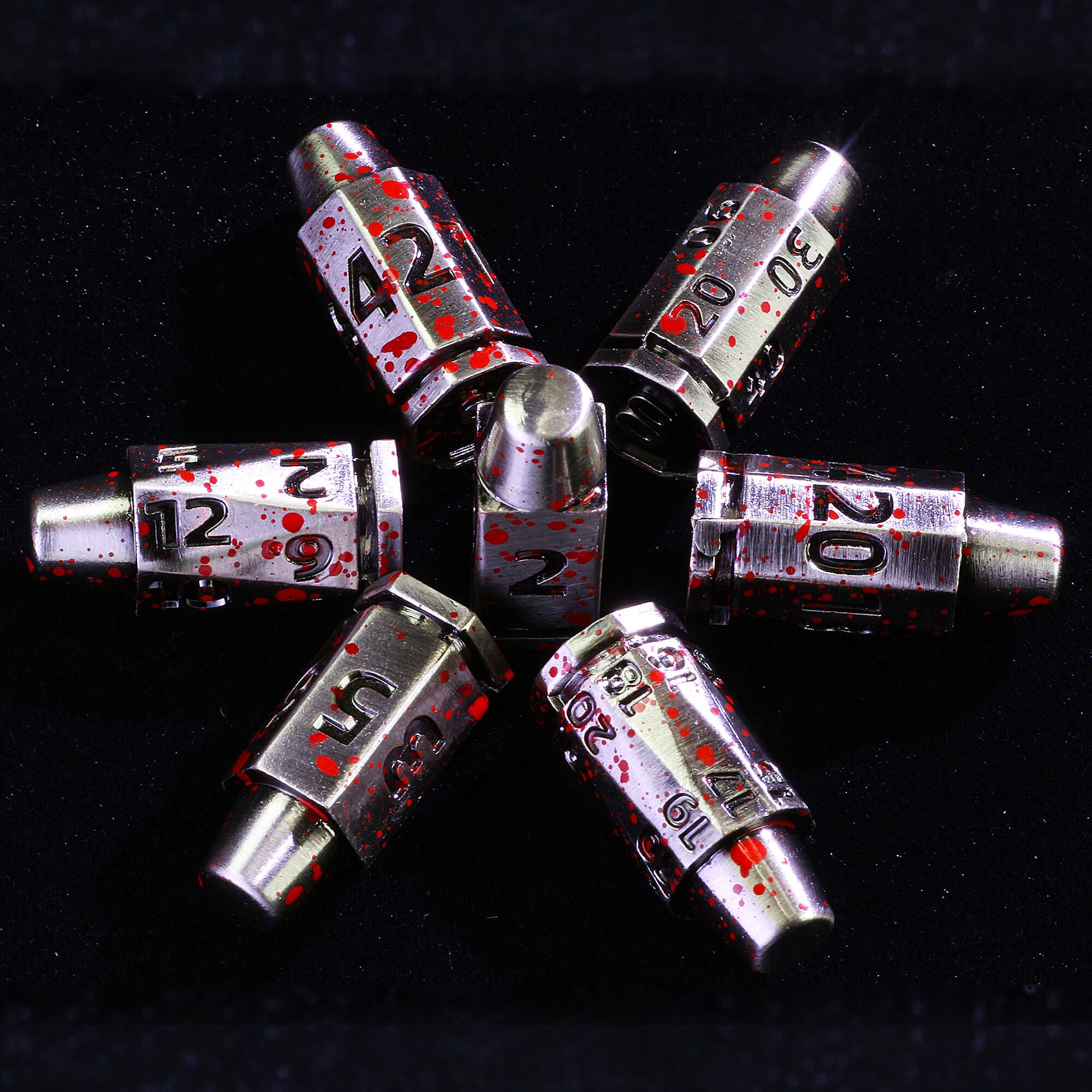 Spinning Rocket Metal Bullet Revolver Dice Set DnD