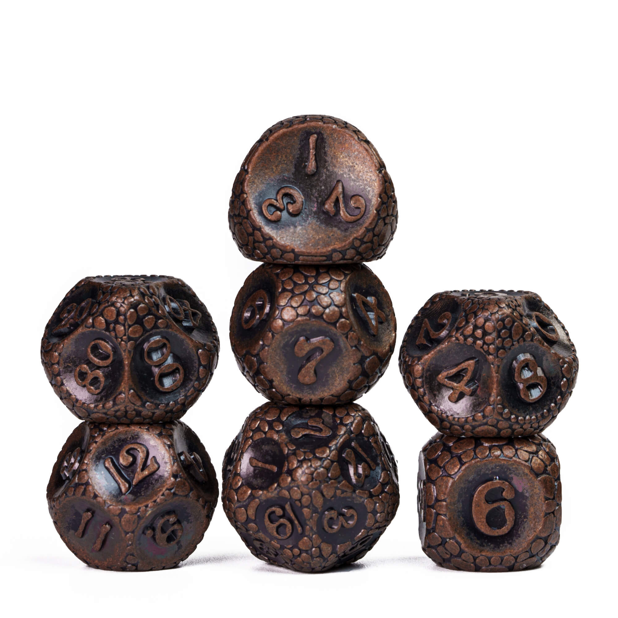 Stone 7 Polyhedral Metal Dice Set DnD Red Copper - Dice of Dragons