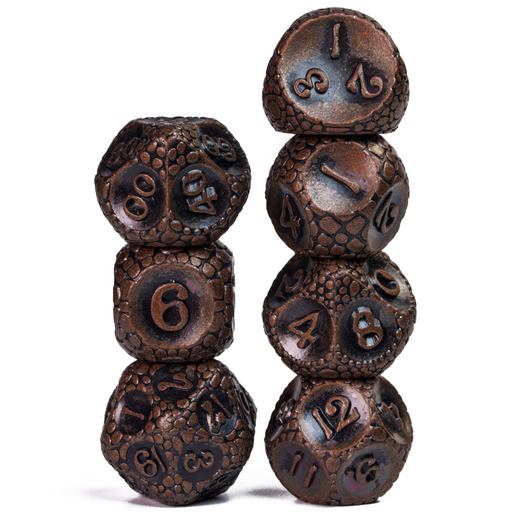 Stone 7 Polyhedral Metal Dice Set DnD Red Copper - Dice of Dragons