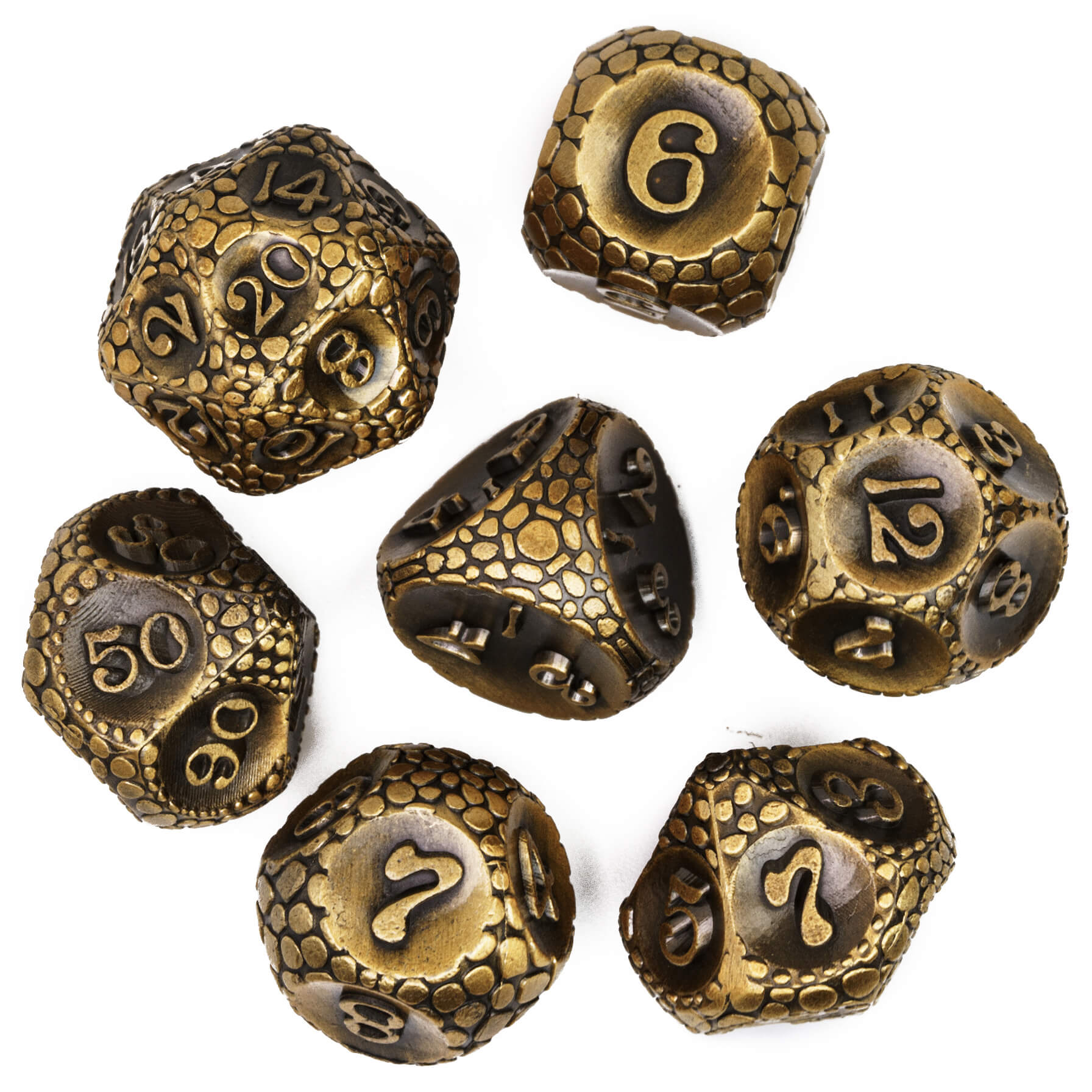 Stone 7 Polyhedral Metal Dice Sets D&D Gold - Dice of Dragons