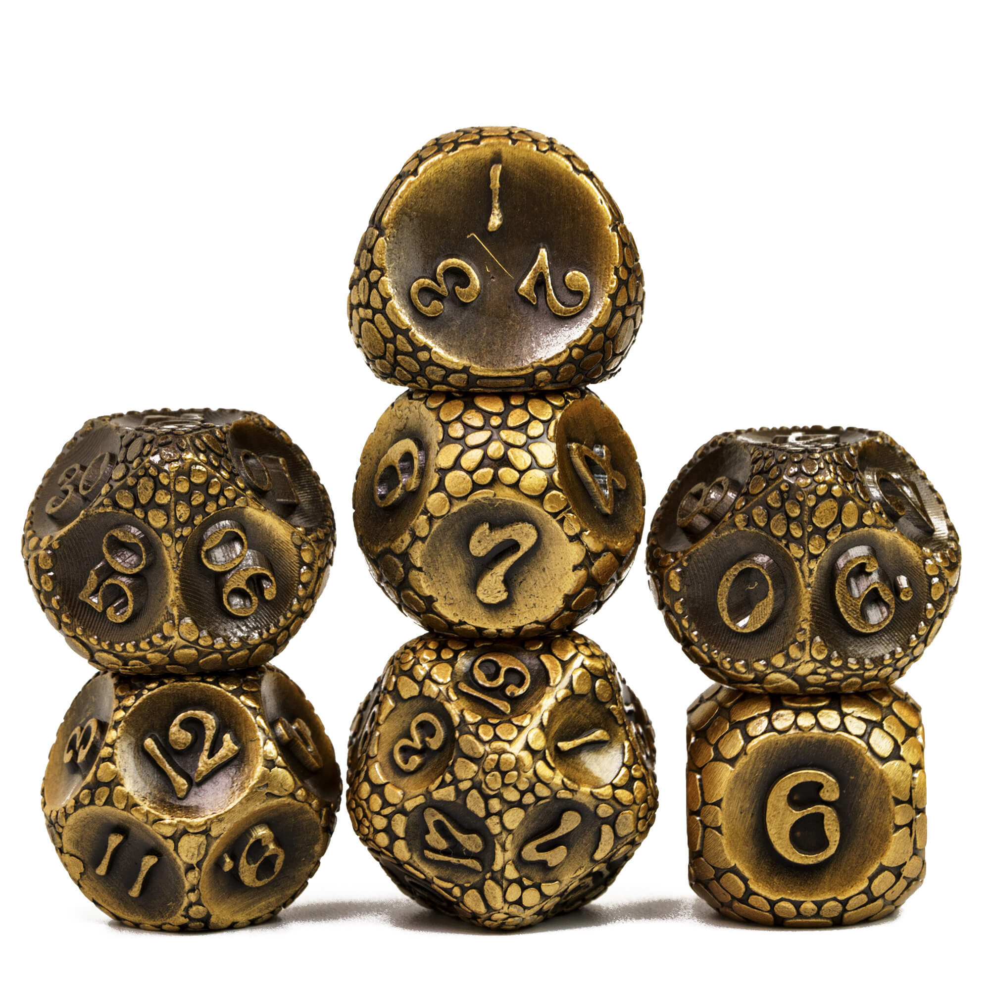 Stone 7 Polyhedral Metal Dice Sets D&D Gold - Dice of Dragons