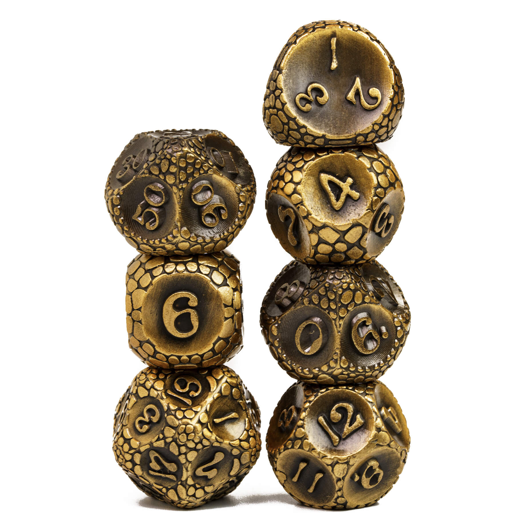 Stone 7 Polyhedral Metal Dice Sets D&D Gold - Dice of Dragons