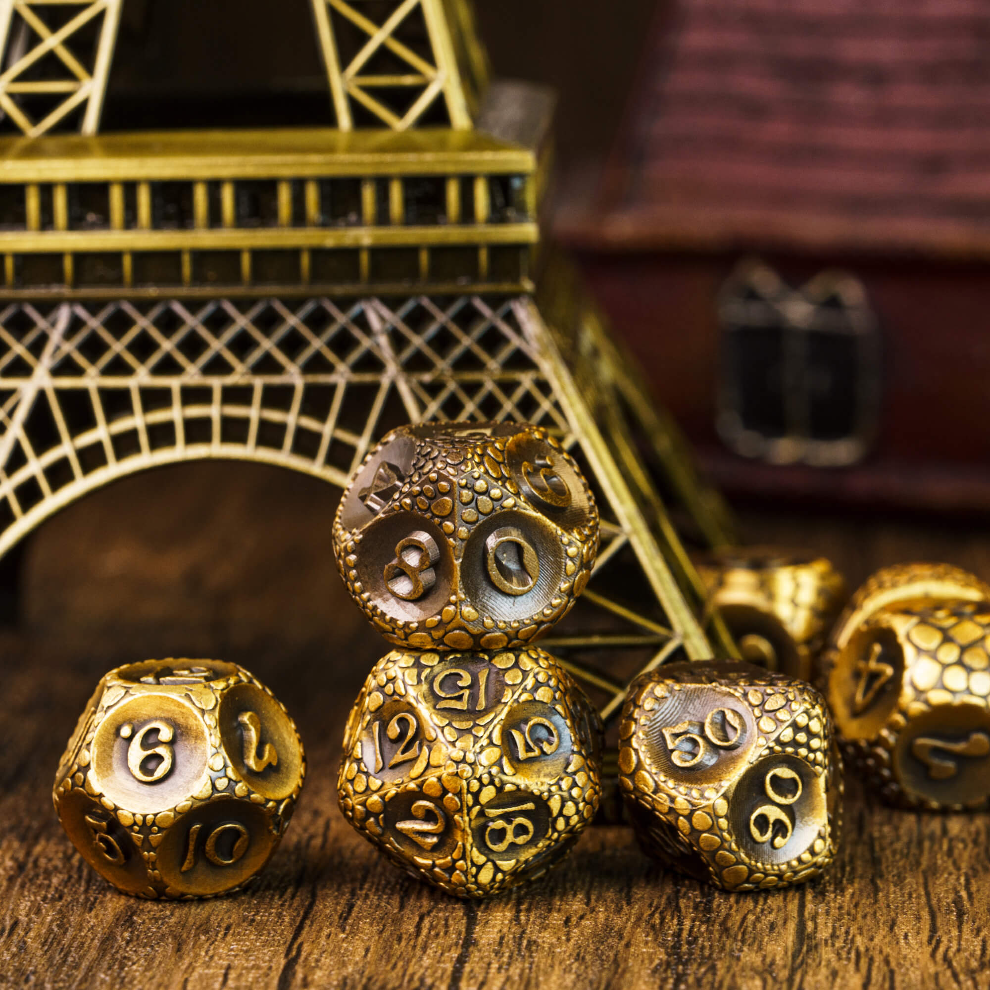 Stone 7 Polyhedral Metal Dice Sets D&D Gold - Dice of Dragons