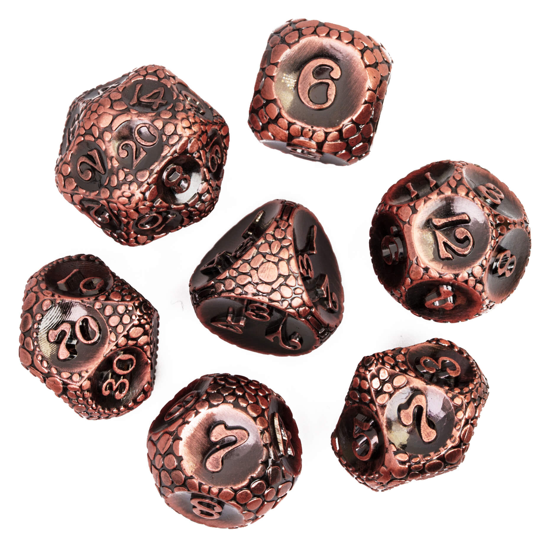 Stone 7 Polyhedral Metal DnD Dice Sets Red Copper - Dice of Dragons