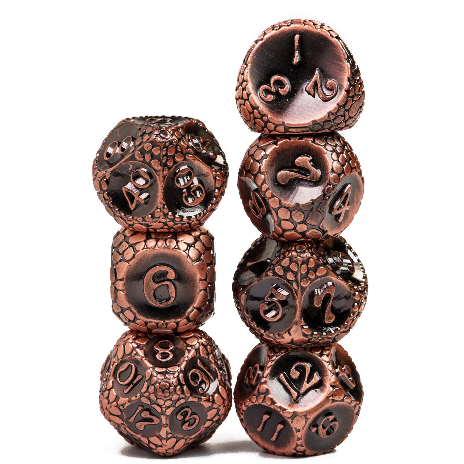 Stone 7 Polyhedral Metal DnD Dice Sets Red Copper - Dice of Dragons