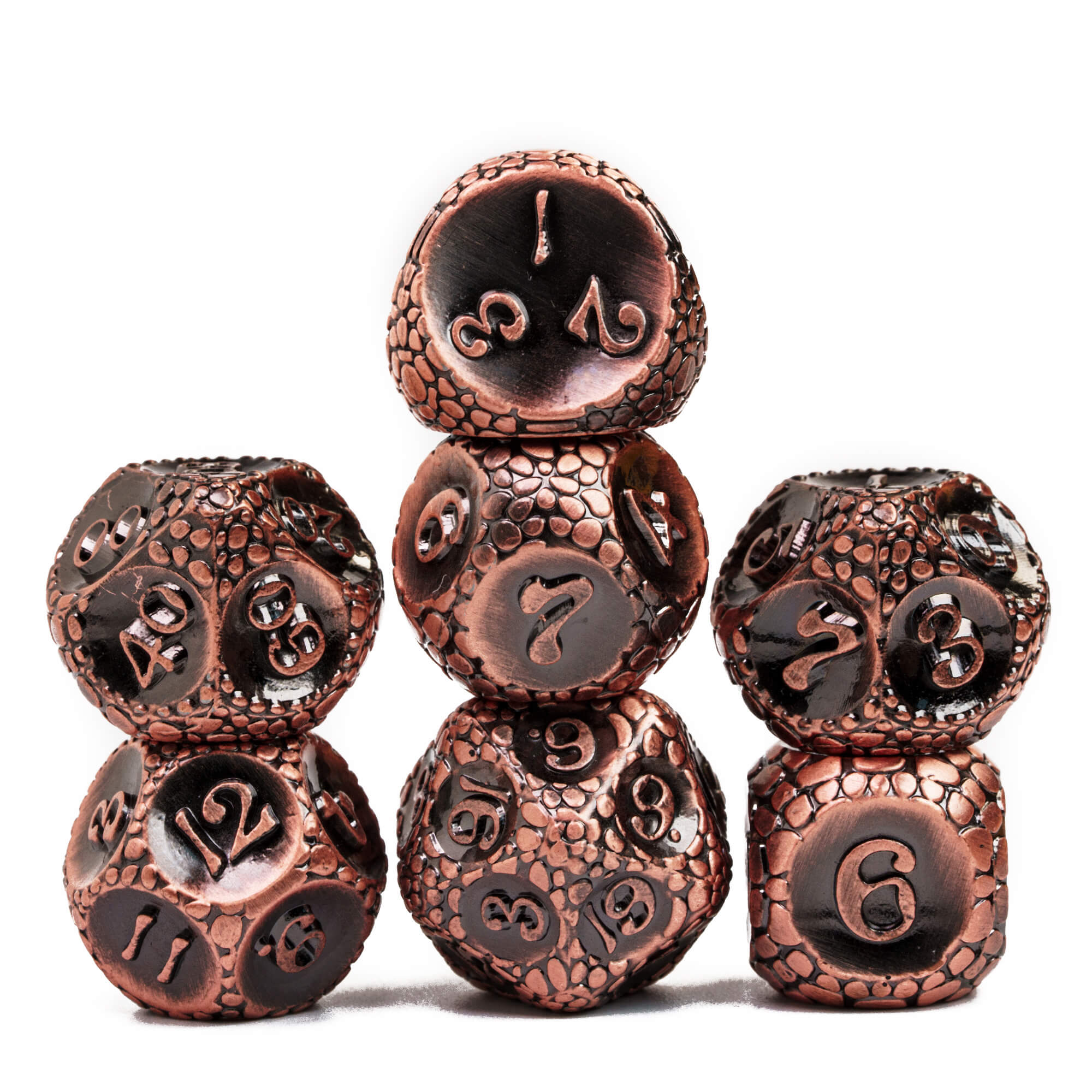 Stone 7 Polyhedral Metal DnD Dice Sets Red Copper - Dice of Dragons