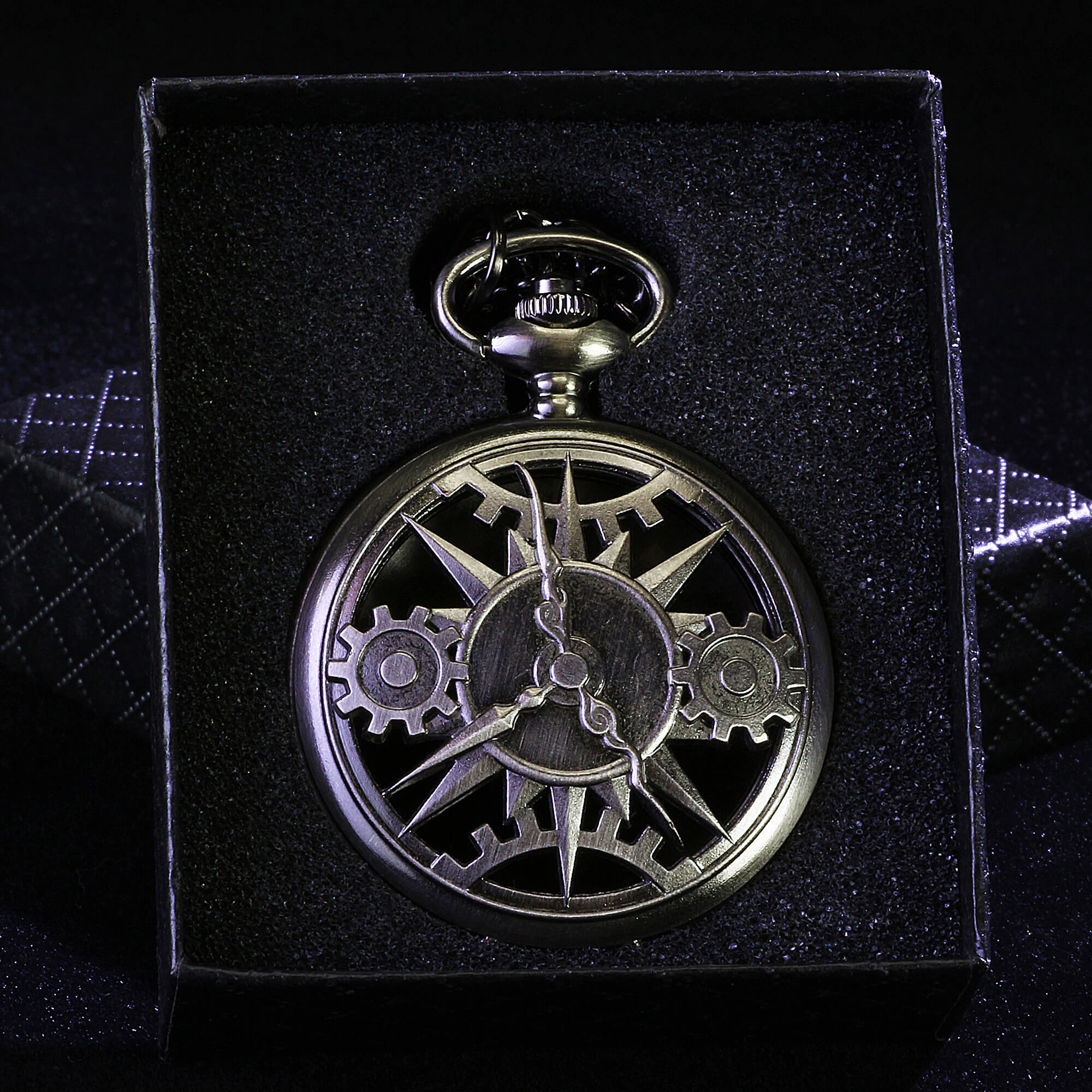Time Gear Mini Polyhedral Metal DD Dice Set with Pocket Watch Shell Ca