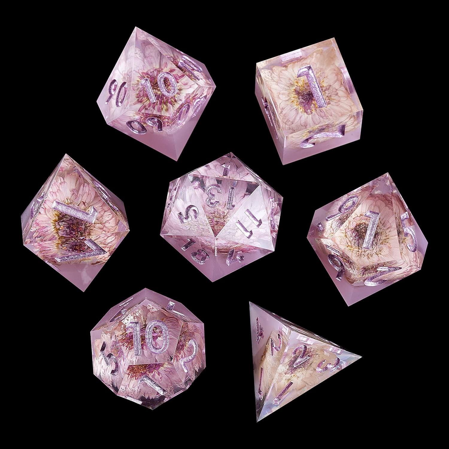 Undead Flower Polyhedral Resin 7 Cool DnD Dice Sets - Dice of Dragons