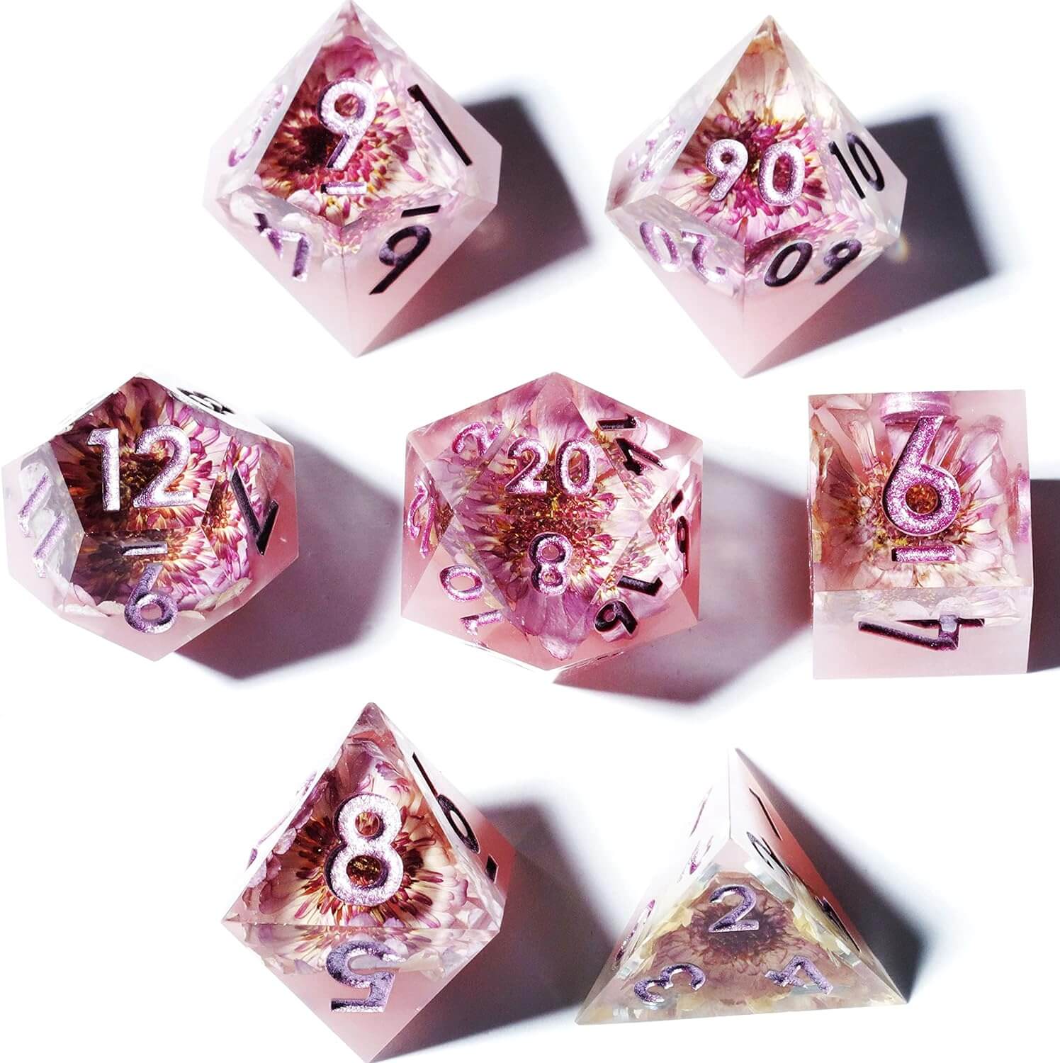 Undead Flower Polyhedral Resin 7 Cool DnD Dice Sets - Dice of Dragons