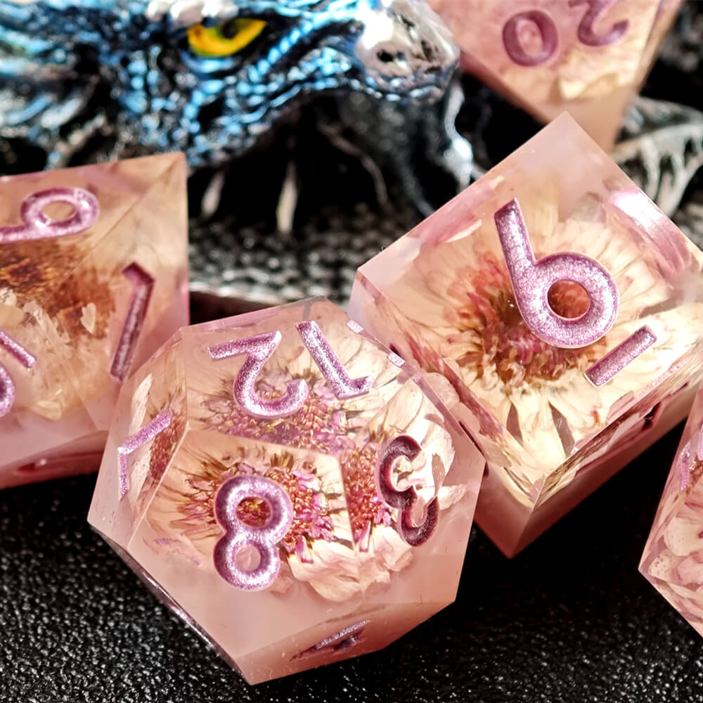 Undead Flower Polyhedral Resin 7 Cool DnD Dice Sets - Dice of Dragons